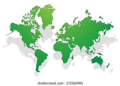 Vector paper world map on a white background