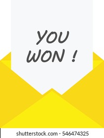 Vector Paper With You Won In Yellow Envelope.