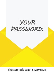 Vector paper with your password in yellow envelope.