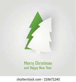 Vector paper-crafted tree. Fluffy tree on white and green background.