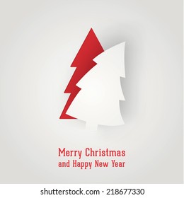 Vector paper-crafted tree. Fluffy tree on white and red background.