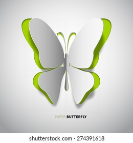 Vector papercut butterfly, green wings color, Greeting card