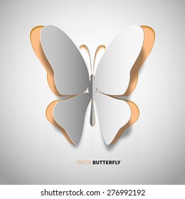 Vector papercut butterfly, wheat color wings, Greeting card