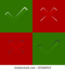 Vector paper-cut check icons agree/disagree for business or web