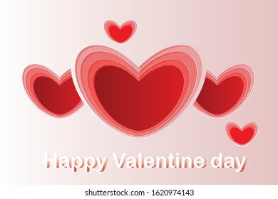vector papercut layer red heart on pink background