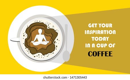 vector papercut style, cup coffee quotes , yellow background 