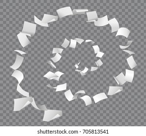 Vector papers flying in spiral isolated on transparent background - design element, paperwork concept