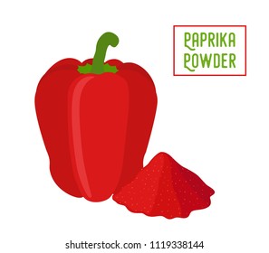 Vector paprika set - red bell pepper and pile of spicy condiment. Organic vegetable, capsicum for cooking. Made in cartoon flat style