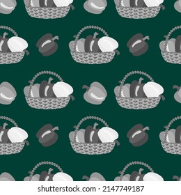 Vector - Paprikas in a basket. Seamless pattern in watercolor.