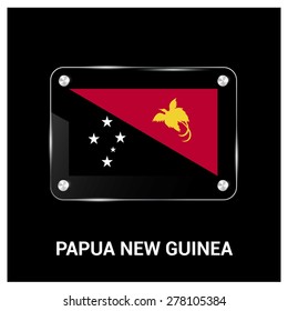 Vector Papua New Guinea Flag glass plate with metal holders - Country name label in bottom
