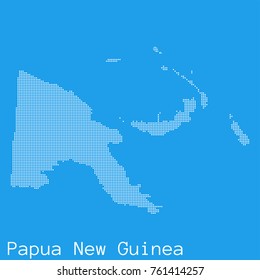 Vector Papua New Guinea map silhouette dotted on blue background
