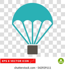 Vector Parachute EPS vector icon. Illustration style is flat iconic bicolor grey and cyan symbol on a transparent background.