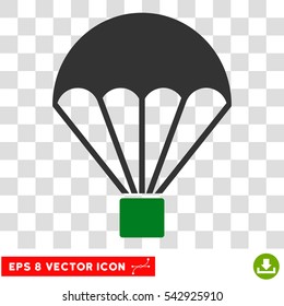 Vector Parachute EPS vector pictogram. Illustration style is flat iconic bicolor green and gray symbol on a transparent background.