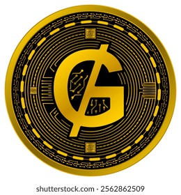 Vector of Paraguayan guaraní Digital Currency in gold and black colors on a white background.