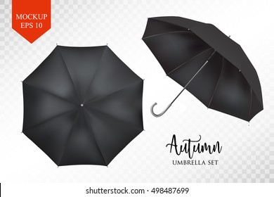 Vector parasol rain umbrella, Sunshade set. black colored, isolated .Blank Classic Opened Round slanted Mock up isolated .Side, top View.illustration object for advertising, poster, banner design.
