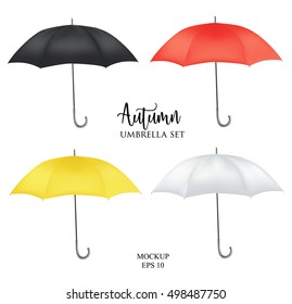 Vector parasol rain umbrella, Sunshade set. Red, yellow white black colored .Blank Classic Opened Round Mock up isolated .Side View.illustration object for advertising, poster, banner print design.