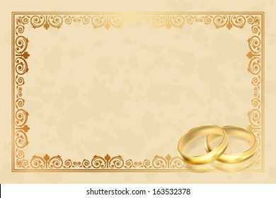 Vector parchment frame with gold rings