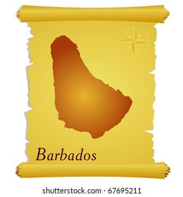 vector parchment with a silhouette of Barbados