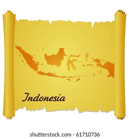 vector parchment with a silhouette of Indonesia