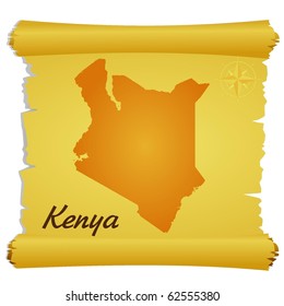 vector parchment with a silhouette of   Kenya