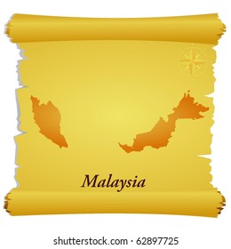 vector parchment with a silhouette of Malaysia