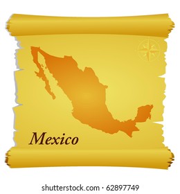 vector parchment with a silhouette of Mexico