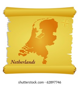 vector parchment with a silhouette of Netherlands