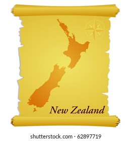 vector parchment with a silhouette of New Zealand