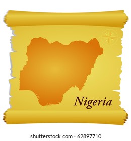 vector parchment with a silhouette of Nigeria
