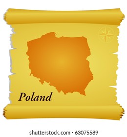 vector parchment with a silhouette of Poland