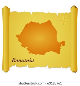 vector parchment with a silhouette of Romania