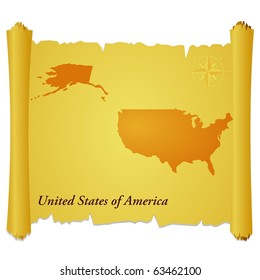 vector parchment with a silhouette of USA