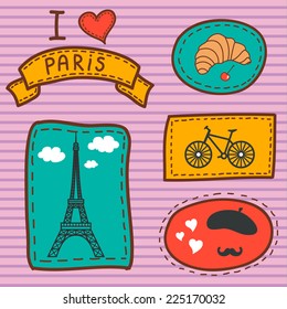 vector paris card in scrapbook  style