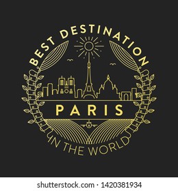 Vector Paris City Badge, Linear Style