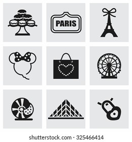 Vector Paris icon set on grey background