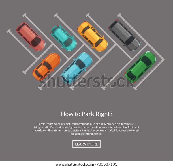 Vector parking lot with cars top view\
illustration. Auto parking\
street