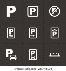 Vector parking icon set on black background