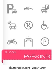 Vector parking icons set on grey background