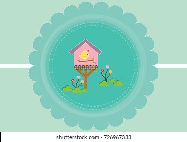 Vector parrot bird in house in the garden for background card. 