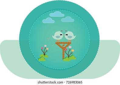 Vector parrot bird kiss in the garden for background card. 