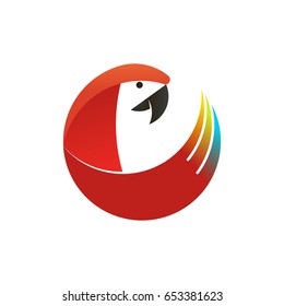 Vector parrot illustration made from circles. Stylish colorful Logo of cockatoo.