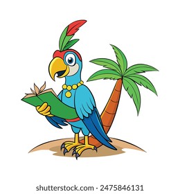 Vector loro en el árbol con fondo blanco