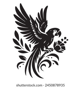 Vector parrot silhouette isolated on white background