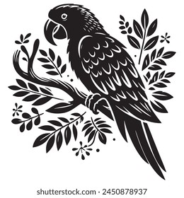 Vector parrot silhouette isolated on white background