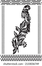 Vector parrot work prepared in lines. Local parrots and motifs. Digital print and textile pattern.