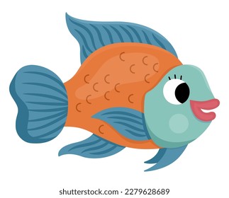 Vector parrotfish icon. Under the sea illustration with cute funny parrot fish. Ocean animal clipart. Cartoon underwater or marine clip art for children isolated on white background