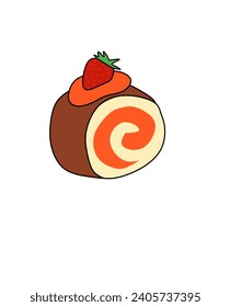 Vector parte de un rollo de tarta con fresas en la parte superior