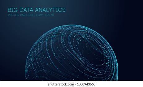 Vector Particle Big Data Visualisation Of Matrix. 3d Rendering Of Cyberspace And Visual Energy. Computer Structure Analysis. Internet Network And Science, Technology Background Vector.