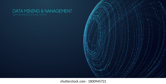 Vector Particle Big Data Visualisation Of Matrix. 3d Rendering Of Cyberspace And Visual Energy. Computer Structure Analysis. Internet Network And Science, Technology Background Vector.