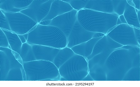 Vector Particle Water Caustics Effect. Ocean Abstract Aerial View . Smooth Waves Of Dots. Elegant Particle Flow.